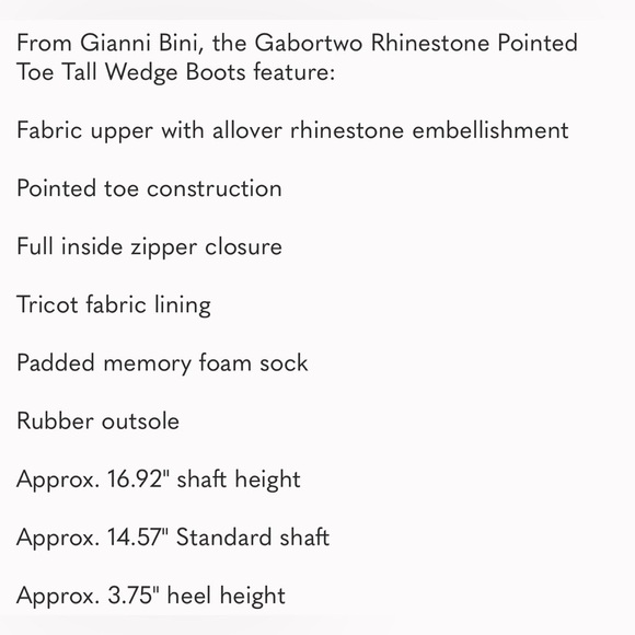 Gianni Bini Party Swifty GaborTwo Rhinestone Pointed Toe Tall Wedge Boots 6.5 - Picture 12 of 12